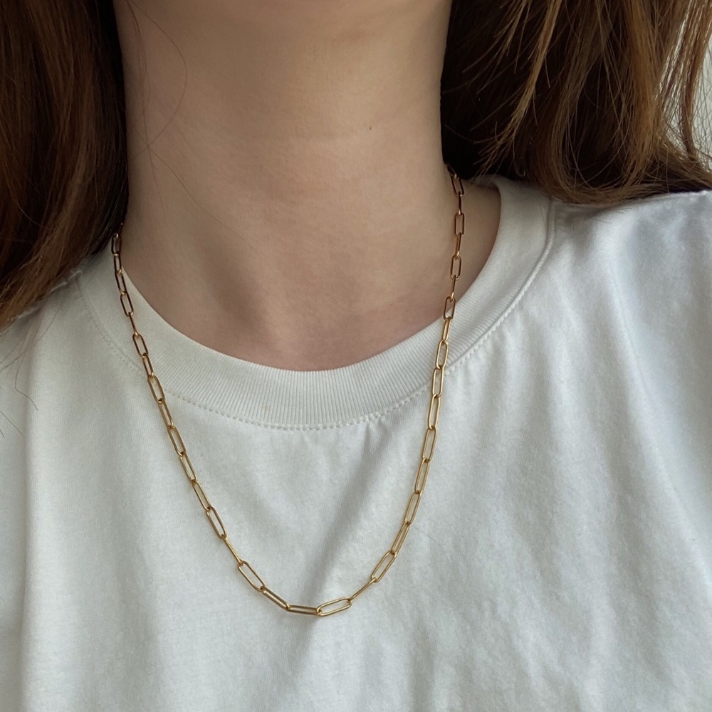 18K Gold Plated Paper Clip Chain Necklace Choker - Picture 2 of 9